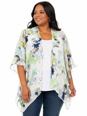 BCBG Generation Floral Sheer Kimono Cardigan Cover Up Women’s M/L Pastel